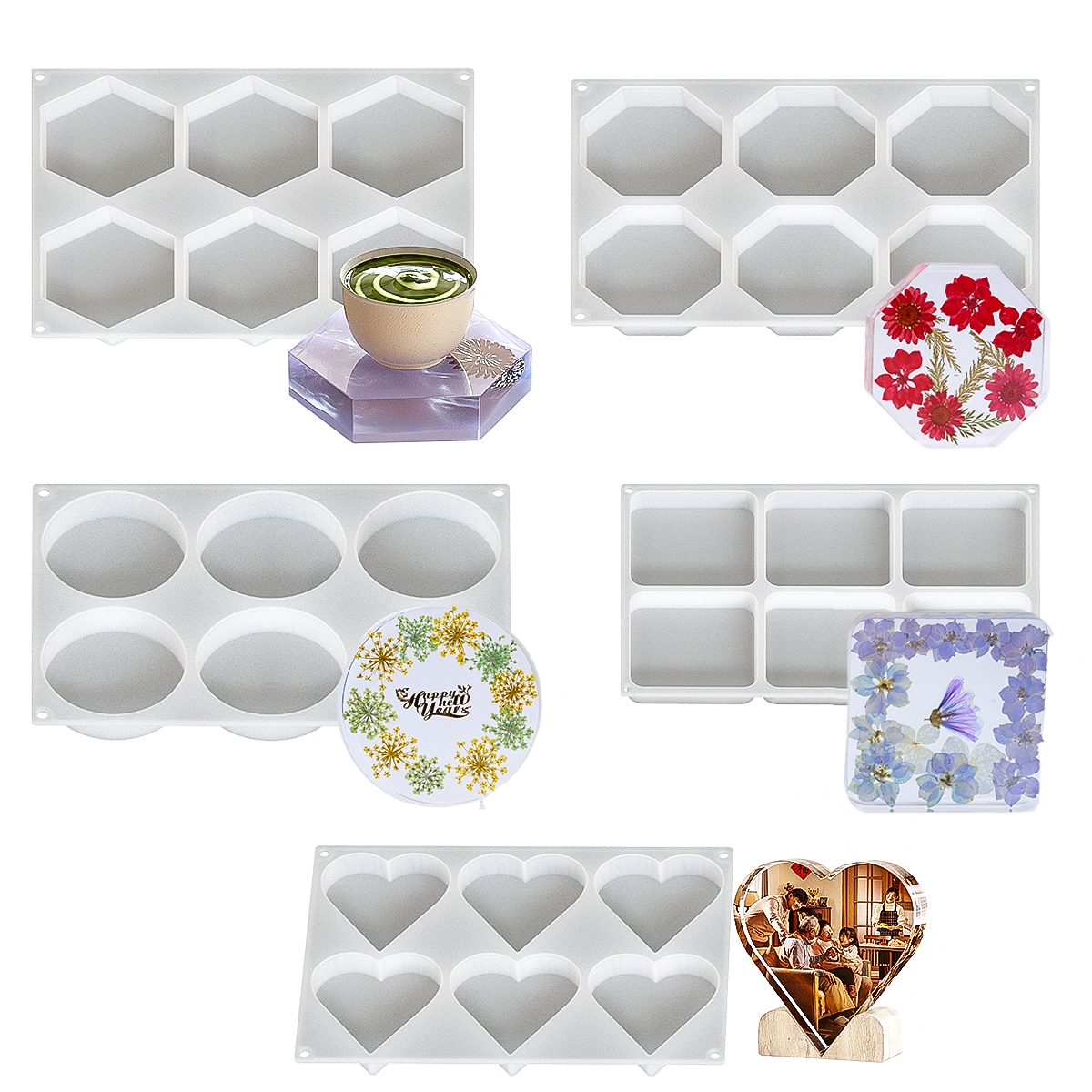 Resin Art Mold - 6 Holes Coaster Silicone Mold DIY