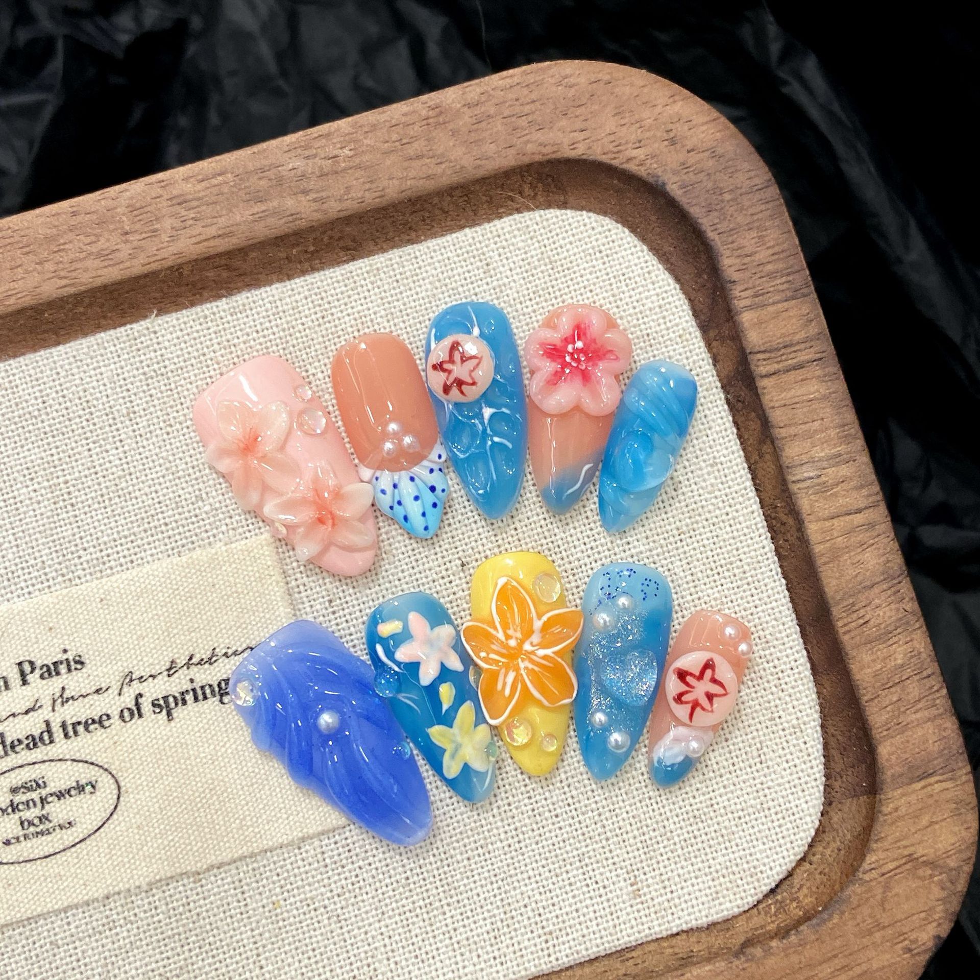 Resin Art With Flowers - 10pcs Pure Hand Pressed Almond Nail