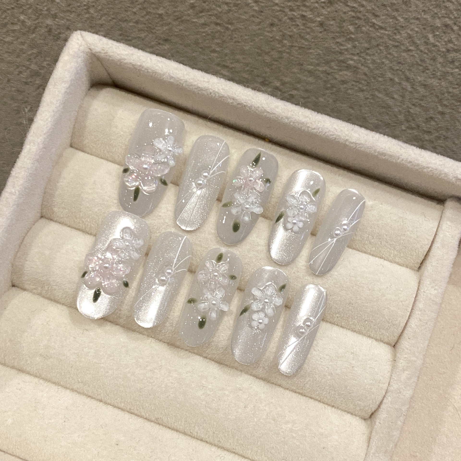 Resin Art With Flowers - 10pcs Glitter Sliver Press On Nails