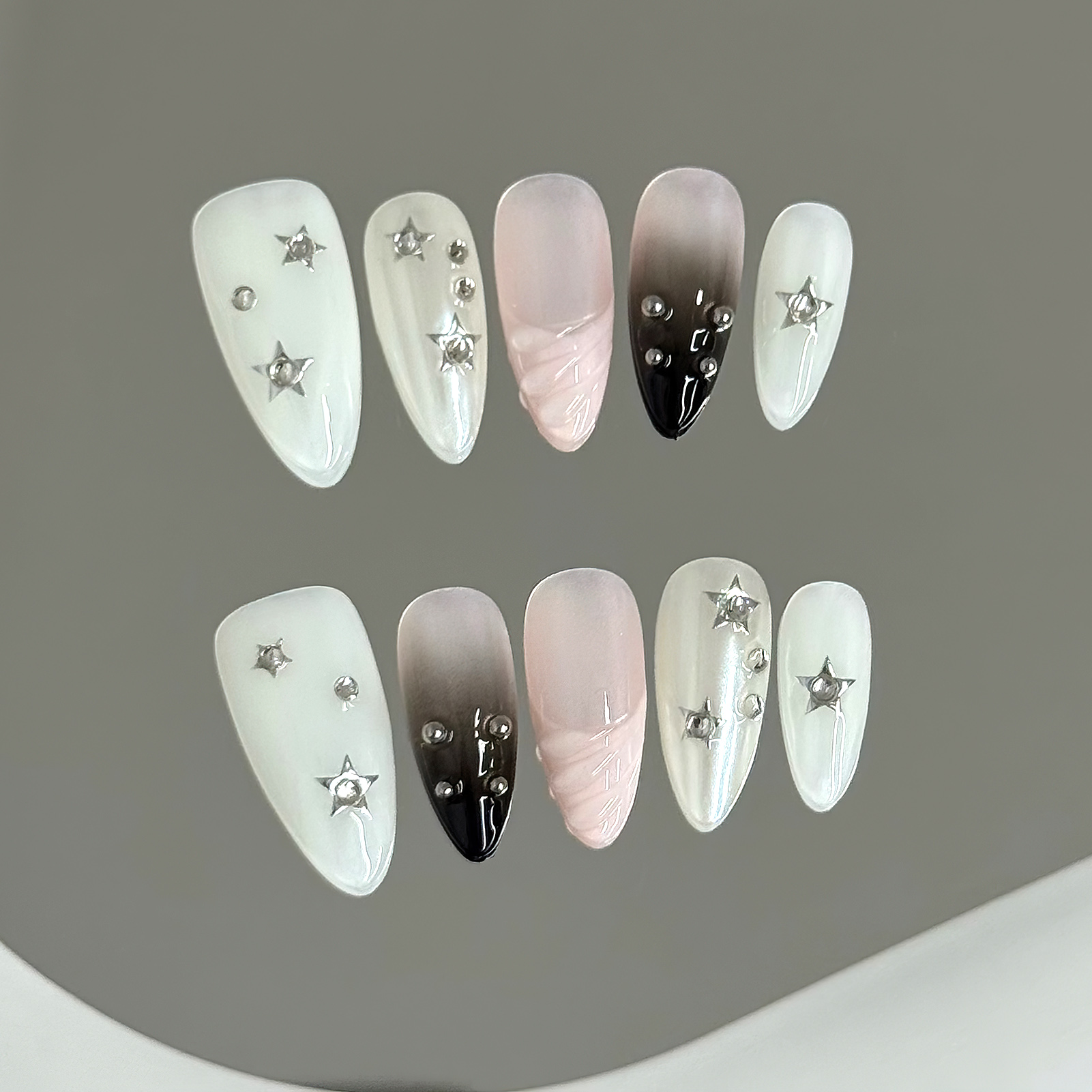 Resin Art Materials - 10pcs Almond Fake Nails Star Glitter
