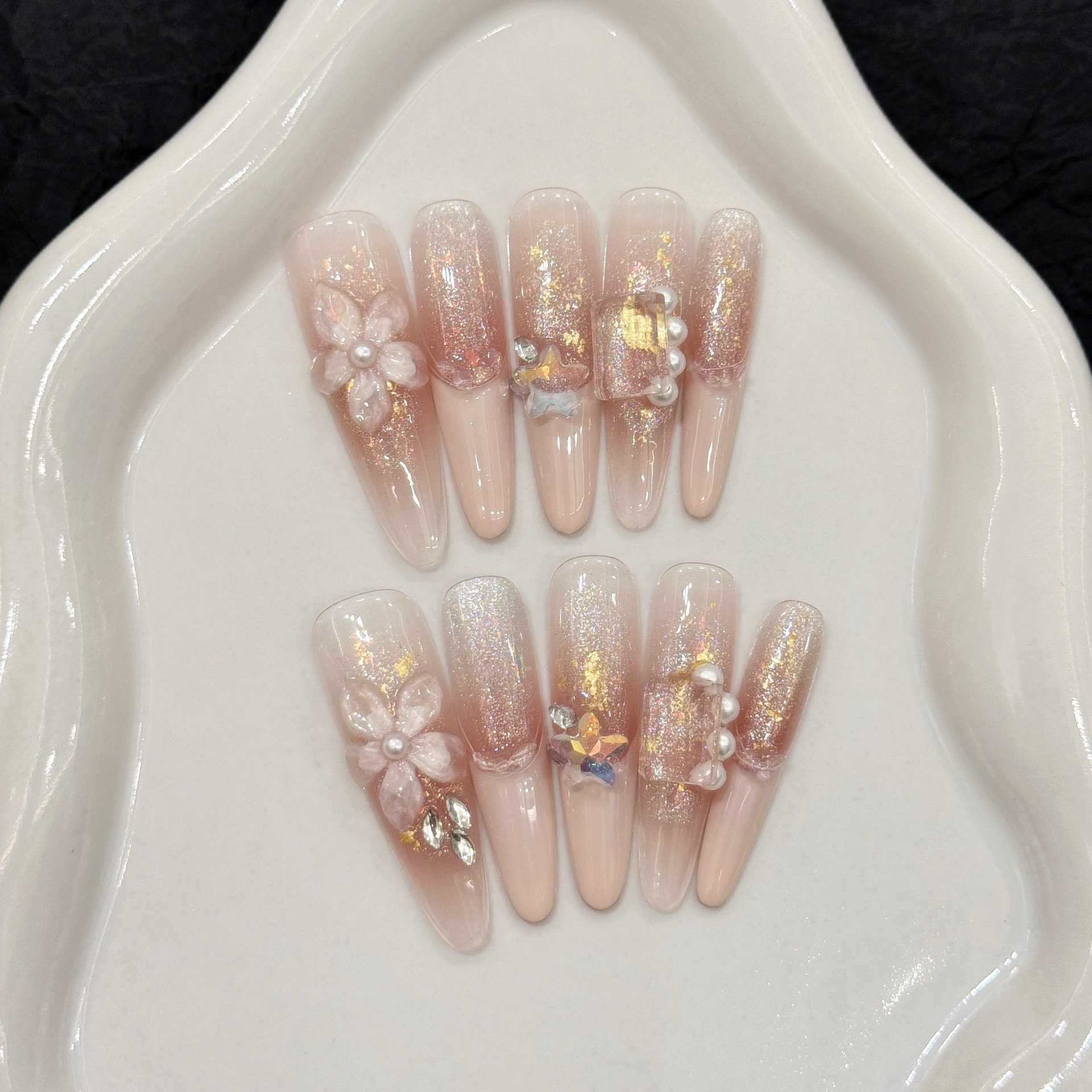 Resin Art With Flowers - 10pcs Pure Hand Pressed Stiletto Nail