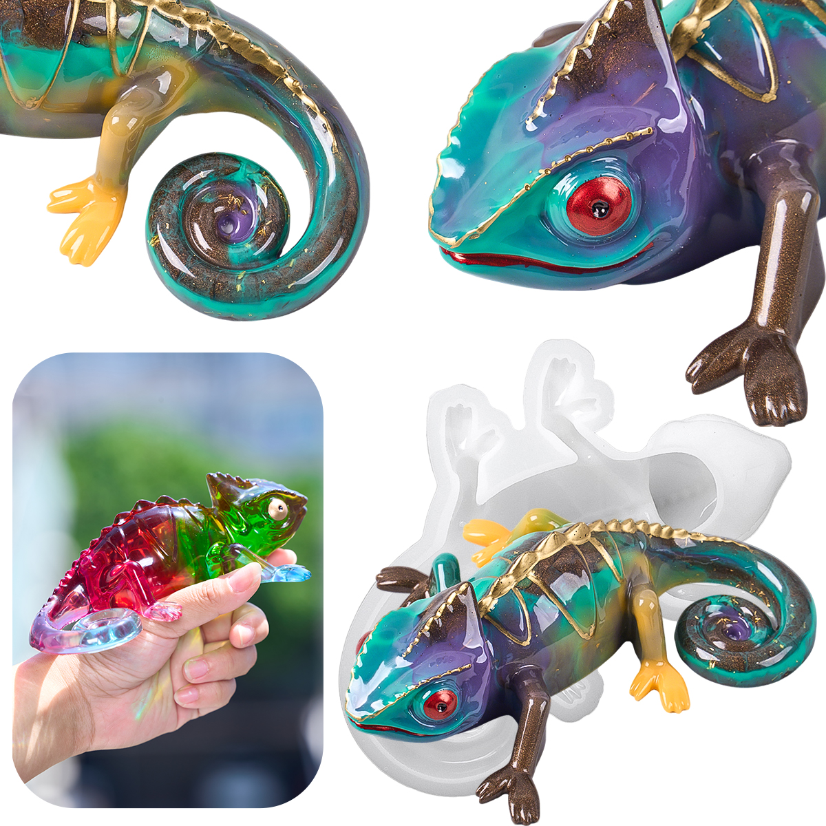 17cm 3D Chameleon Lizard Silic - Resin Art Mold のレビューと価格