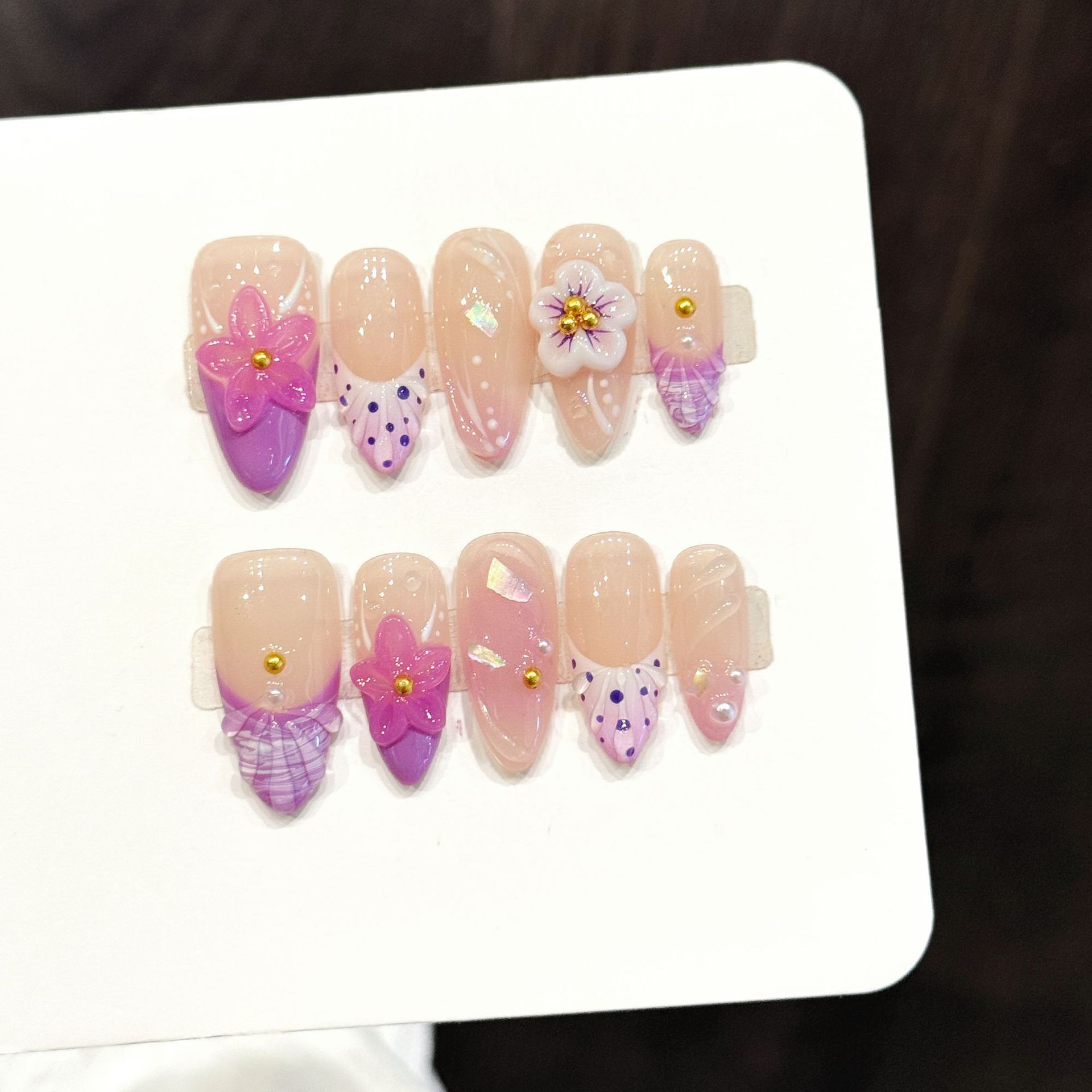 10pcs Pure Hand Pressed Almond - Resin Art With Flowers のレビューと価格