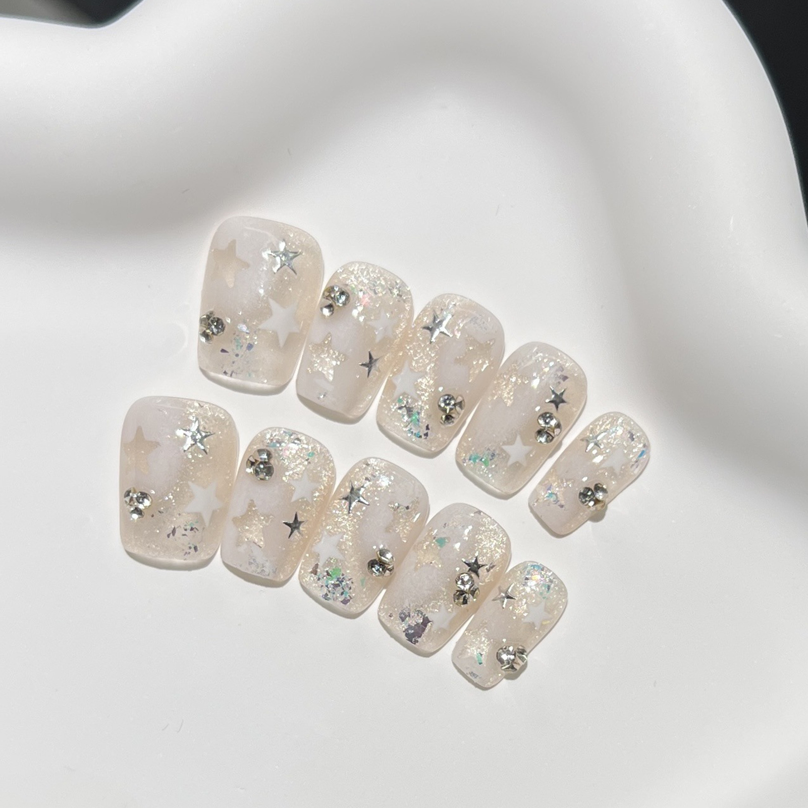 10PCS Short Square Fake Nails  - Resin Art With Flowers のレビューと価格