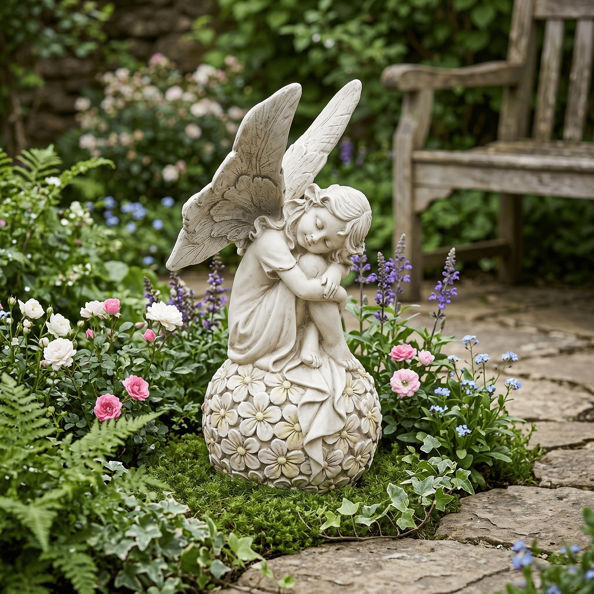 13.2-inch Garden Fairy Statue, - Resin Art With Flowers のレビューと価格