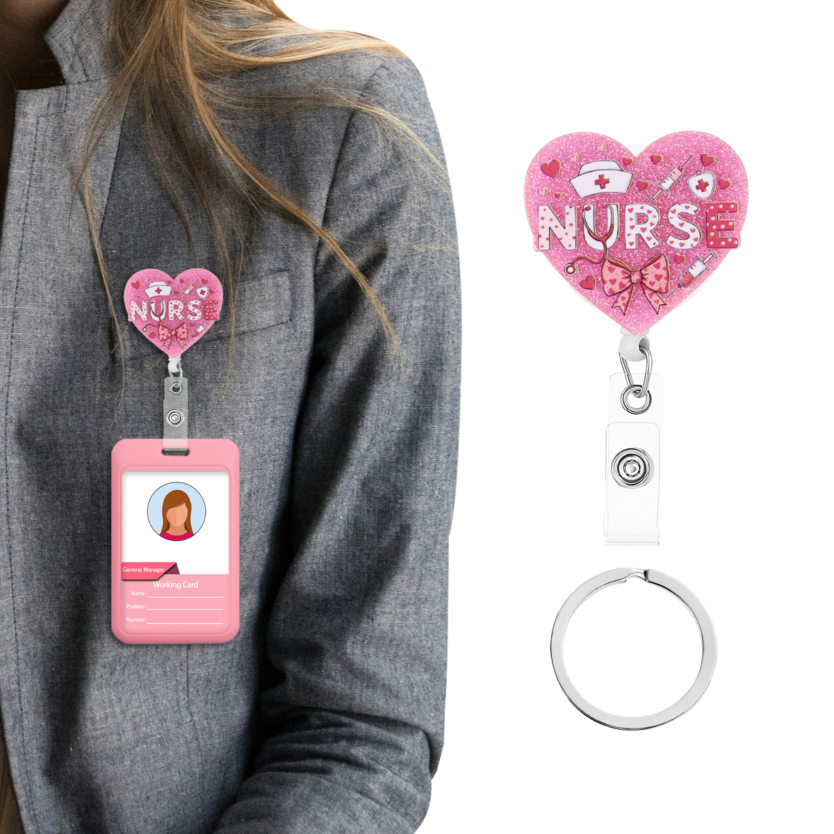 Pink Love Retractable Badge Re - Resin Art Name のレビューと価格
