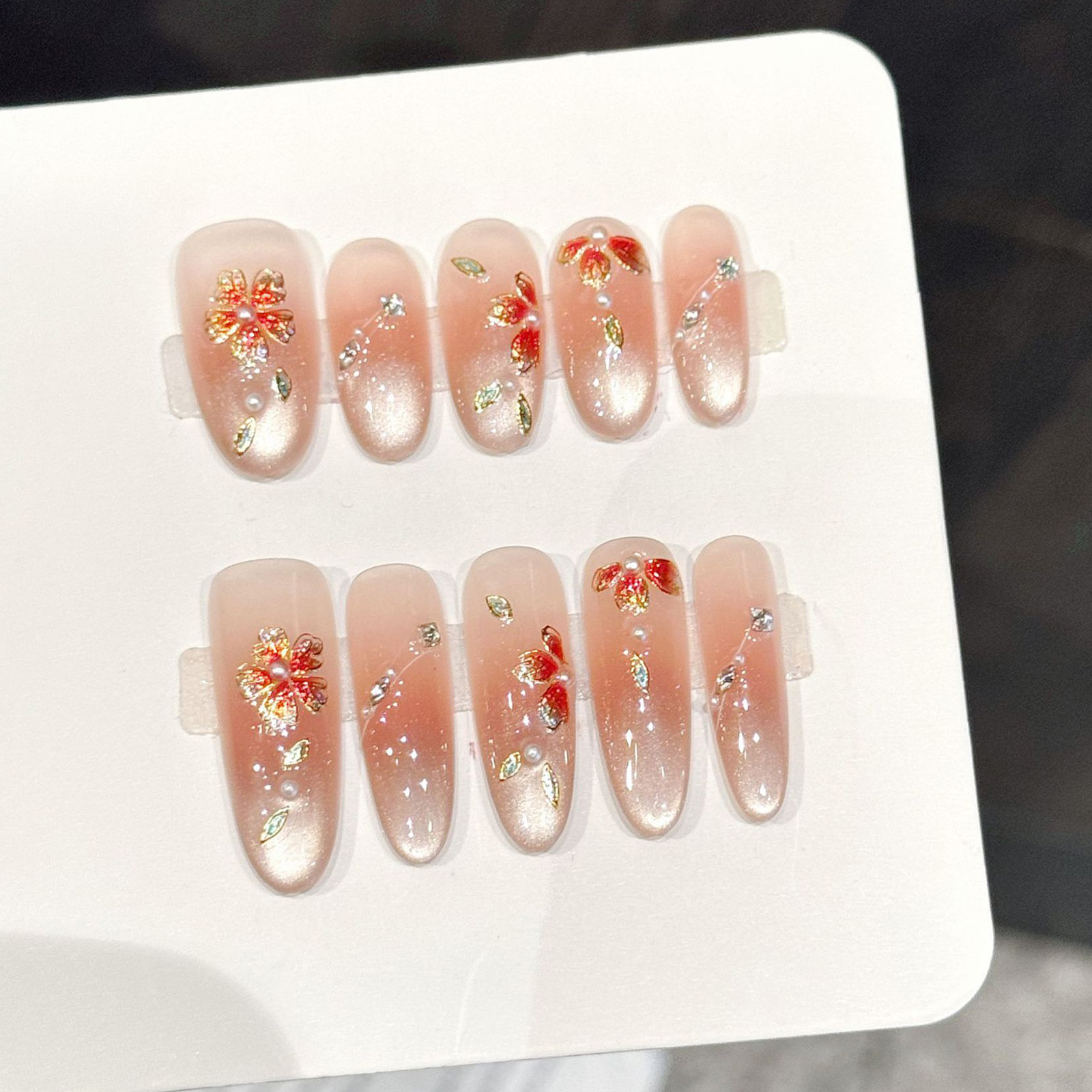 10pcs Handmade Fake Nails Pres - Resin Art With Flowers のレビューと価格